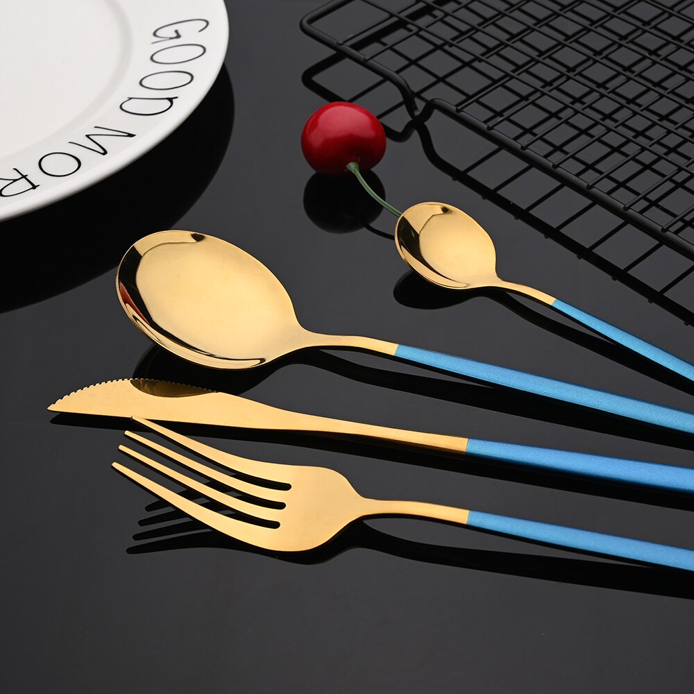 Explosion24Pcs Bunte Geschirr Set Edelstahl Besteck Set Küche Spiegel Gold Geschirr Set Messer Gabel Löffel Geschirr