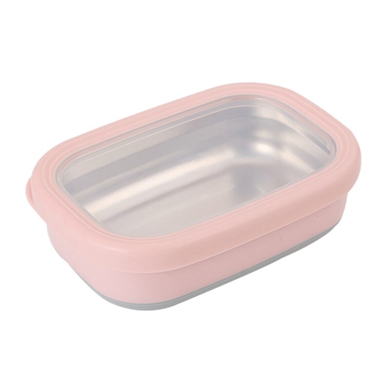 Rechthoekige Roestvrijstalen Scherper Box Voedsel Opslag Container Student Lunchbox Bento Box Keuken Tool Voedsel Lekvrij Opslag: Roze / 470ml