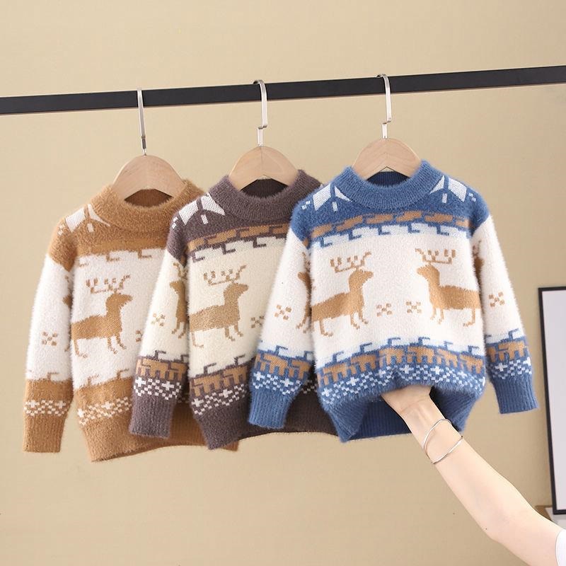 Hohe Quaility Jungen Mädchen Pullover Weihnachten Fawn Pelz Pullover Mantel Nerz Samt Pullover Jungen Gestrickte Dicke Bodenbildung Shirt