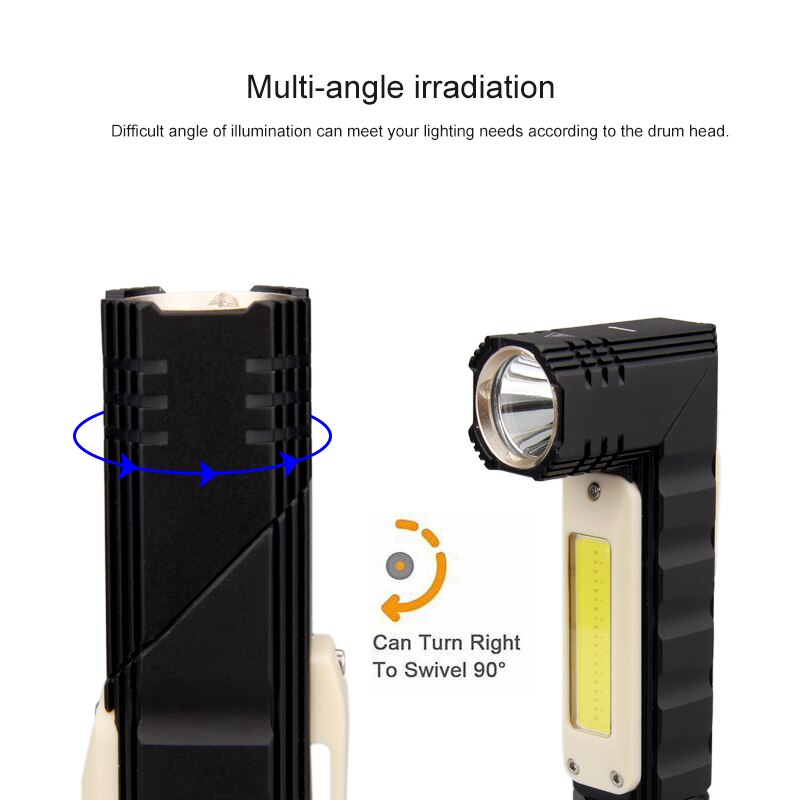 5 mode Rotatable Right angle Flashlight Rechargeable COB LED Multi-functional Portable Work Lights