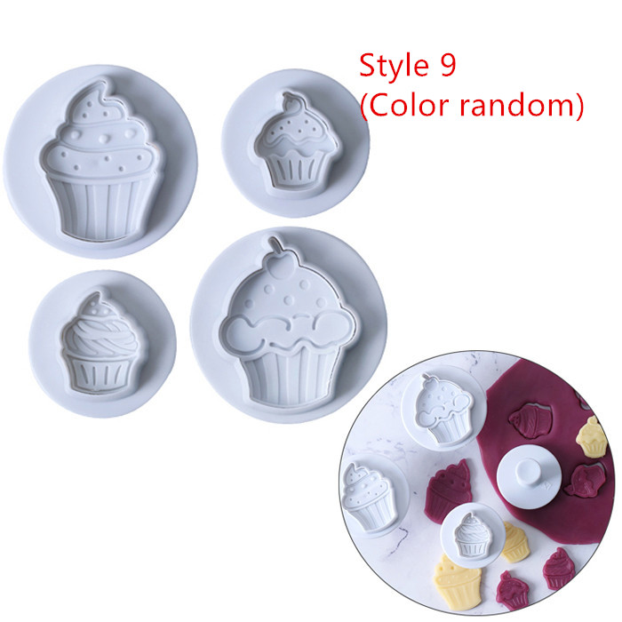 4 stk/set 3D Plunger Cookie Stempel Halloween Kerst Cookie Cutter Bakvorm Baby Plastic Reliëf Cookie Cutter Fondant Cutter: Style 9