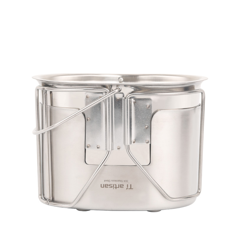 Tiartisan Outdoor Camping Kookgerei 304 Roestvrij Staal Leger Editie Kantine Beker Lunchbox Houtkachel Set Met Handvat Opknoping Pot: Stove Cup