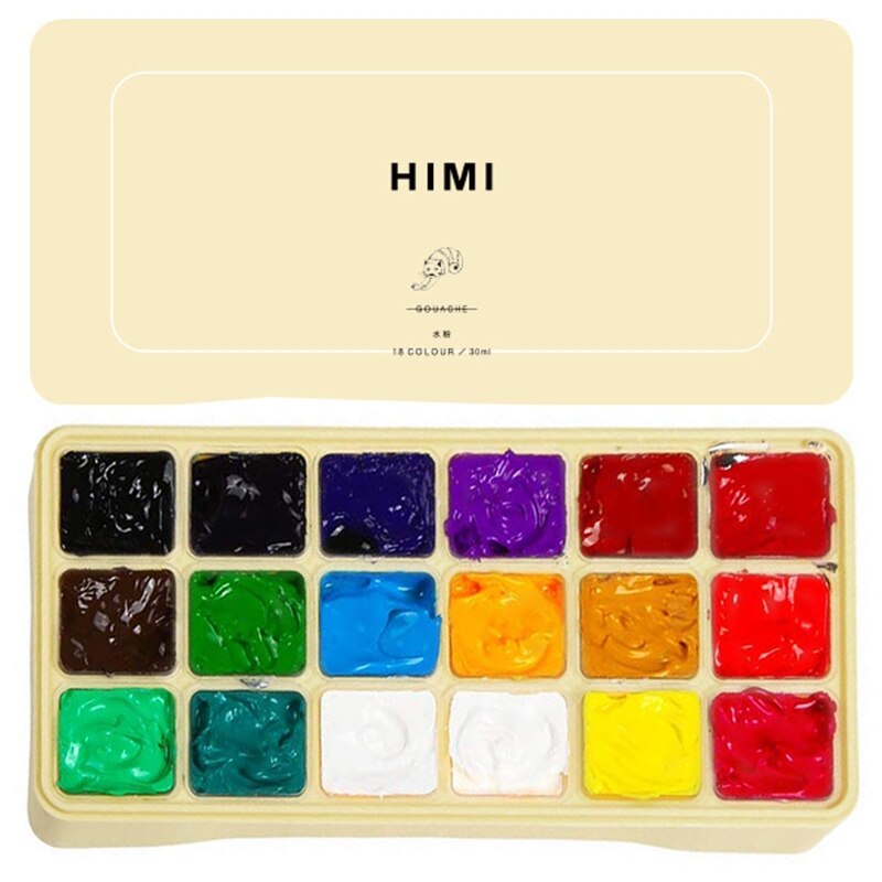 Gouache Paint Set 18 Vibrant Colors Non Toxic with Portable Case Palette Pigments School Art Stationery