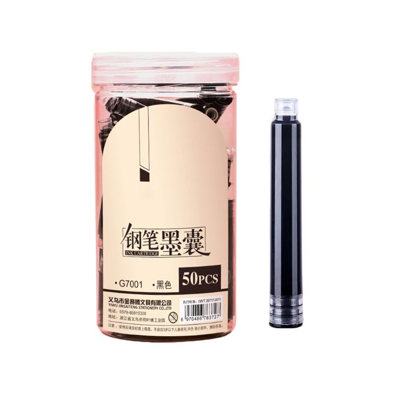 50x Fountain Pen Ink Cartridges Sac Refill Calligraphy Writing Stationery School X6HB: black