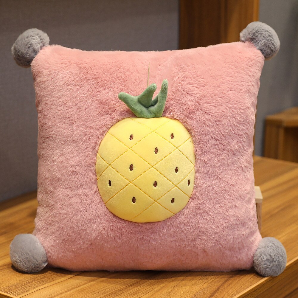 Adorable oreiller en peluche en forme de fruit, carotte, légume, couverture douce 3 in en 1 , kawaii, chaud pour les filles, amoureux, zhz: Oreiller ananas