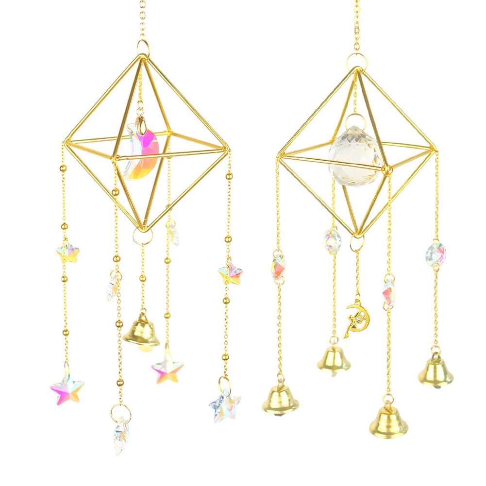 Crystal Wind Chime Star Moon Sun Catchers Prisms Pendant Dream catcher Plated Hanging for Outdoor Indoor Garden Windchimes