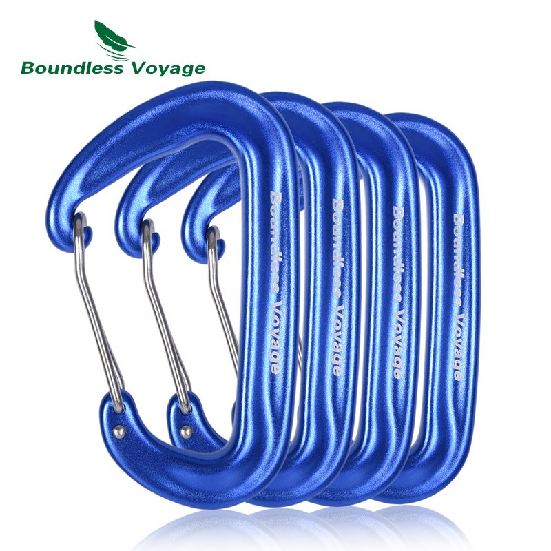 Boundless voyage aluminium legering d-type karabijnhaken met haakvergrendeling voor hangmatten in de buitenlucht, klimmen en kamperen: 4 stuks blauw
