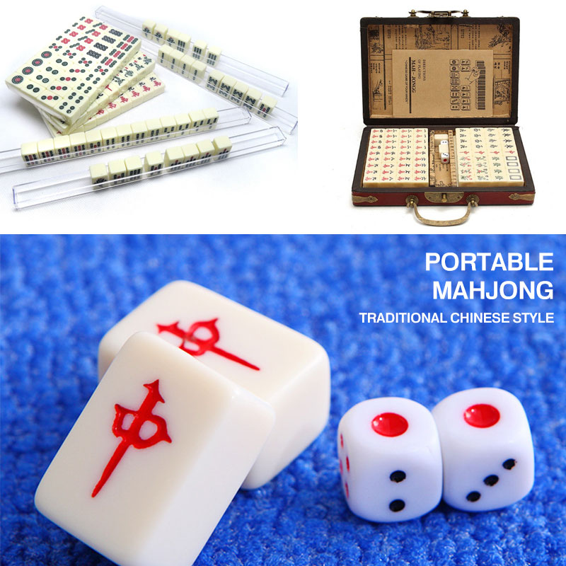 Mini Mahjong Chinese Traditionele Mahjong Entertainment Indoor Mini 2Pcs Dice Set Fun Draagbare Mahjong