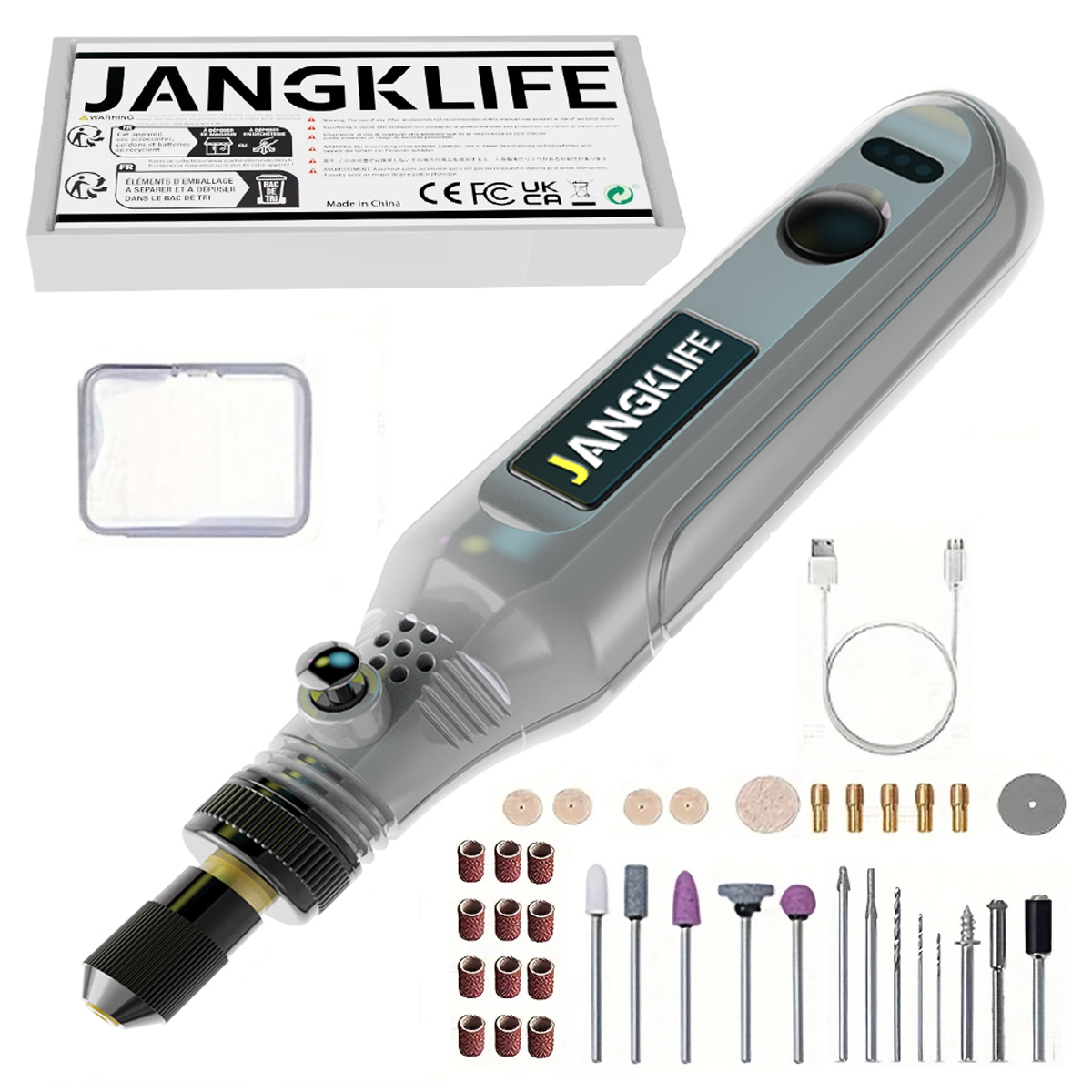 Kit de herramientas rotativas inalámbricas USB, pluma de grabado para carpintería, bricolaje para joyería, Mini Taladro Inalámbrico de vidrio y Metal: Grey