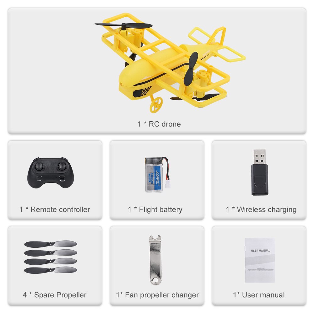 JJRC H95 RC Plane Mini Airplane Altitude Hold Function Auto Hover Headless Mode 360 Rotation One Button Takeoff Outdoor Toy: Yellow 1B