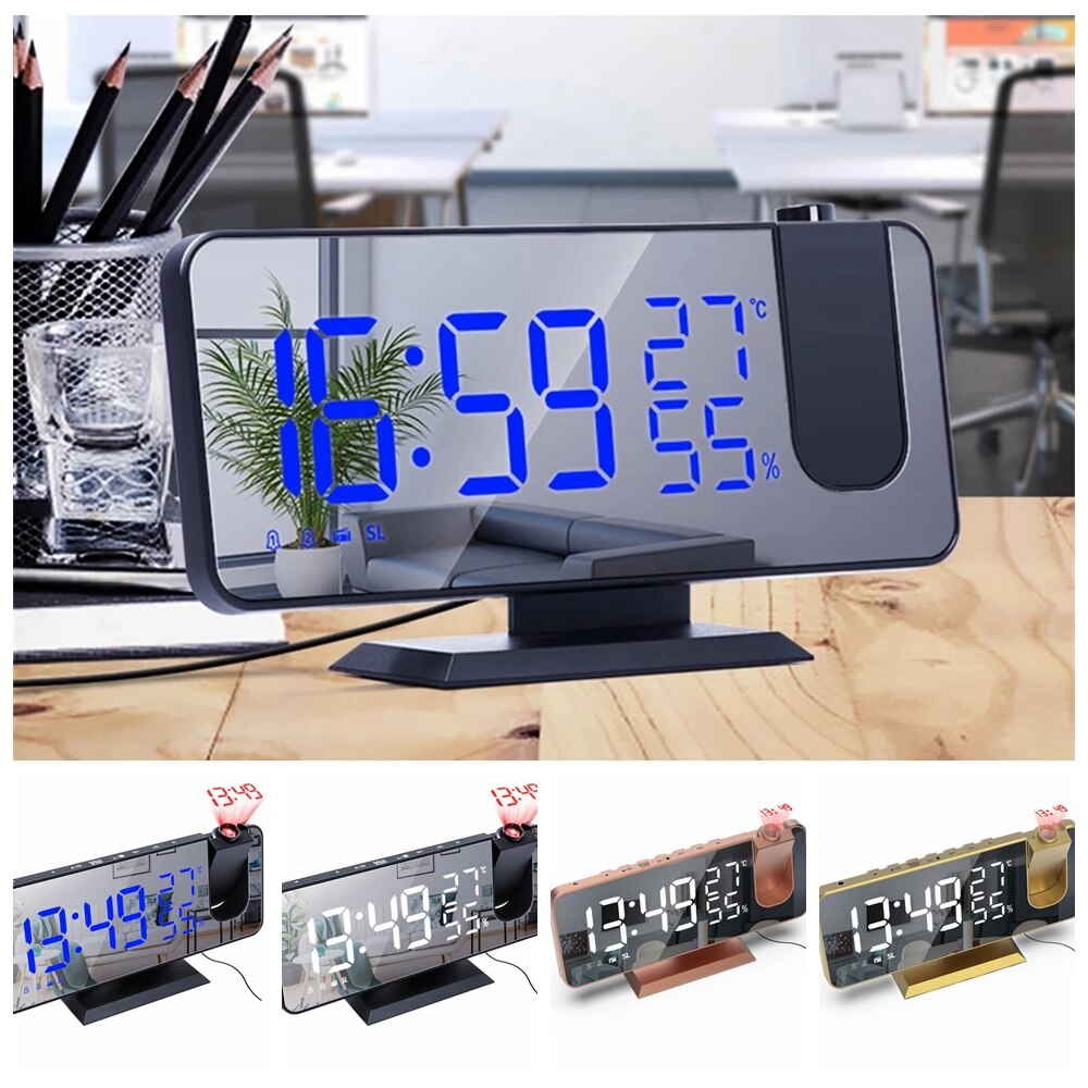 Led Spiegel Screen Projectie Wekker Weerbericht Radio Thermo-Hygrometer Digitale Klok Moderne Kantoor Slaapkamer Desktop Decoratie