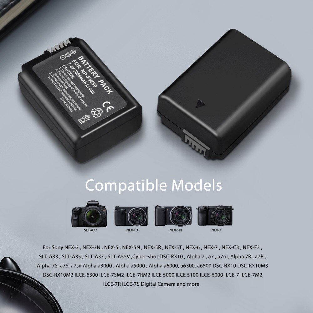 PALO 2pc NP-FW50 NPFW50 Camera Battery+LCD USB Dual Charger Fast Charge for Sony Alpha a6500 a6300 a6000 a5000 a3000 NEX-3 a7R