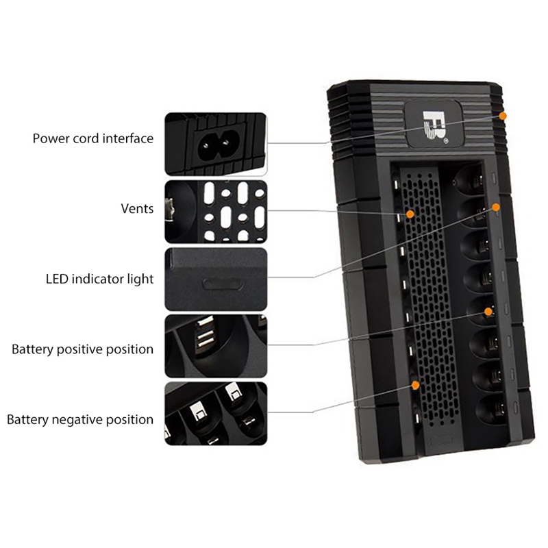 8 Slots Battery Charger Intelligent Power Off and Fast Charge for AA/AAA 1.4V Ni-MH Battery Charger US Plug