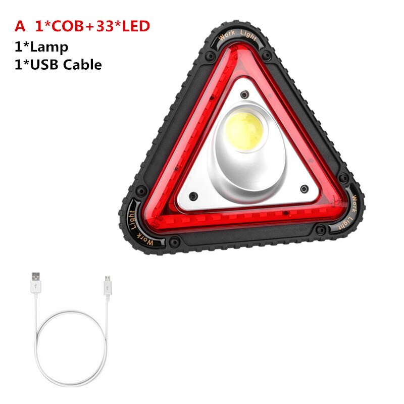 Usb laddningsbar triangel varning led strålkastare cob led bil reparation arbetslampa 18650 handtag bärbar campingljus söklykta: A