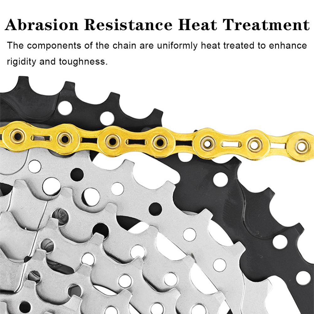 10/11 Speed Bicycle Chain Full Hollow Bicycle Chain Mountain Road Bike Hollow Chain Ultra Light 116L Gold Silver