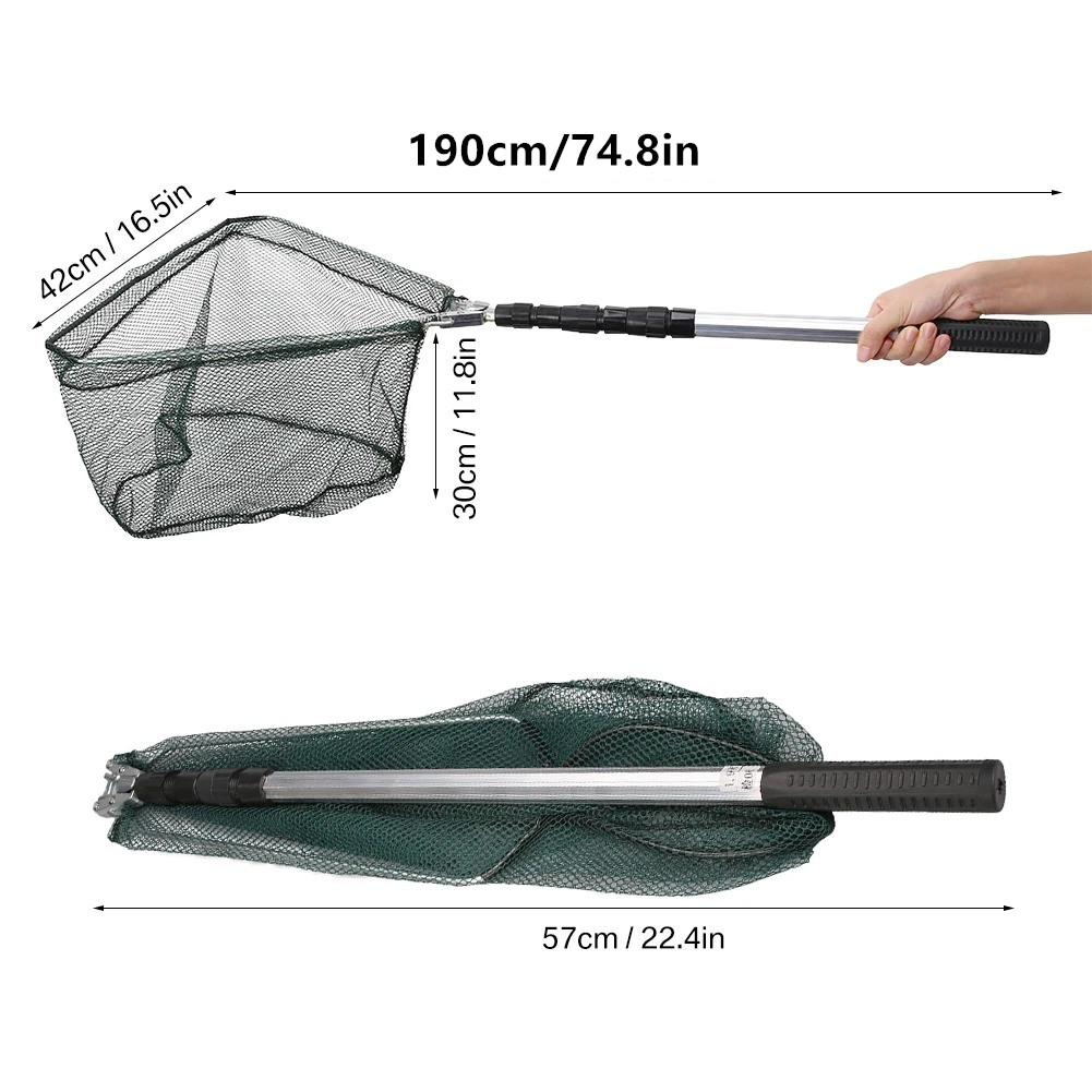 Fishing Landing Net Aluminum Alloy Durable Telescoping Extend to 190cm/130cm/55cm Folding Mesh Safe Fish Catching Releasing: Chocolate