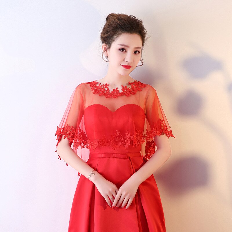 Noite shtapetes para mulher rendas bolero mariage curto xales elegante capa de novia vestidos de noiva cabo bolero acessórios de casamento: Red