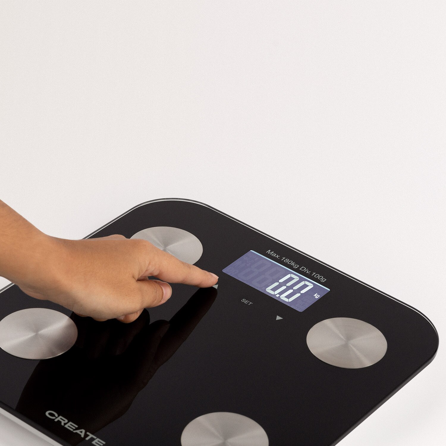 CREATE-BALANCE BODY BIO, Báscula Inteligente de Baño, 7 Parámetros Bioorporales, Automático, Cristal Templado