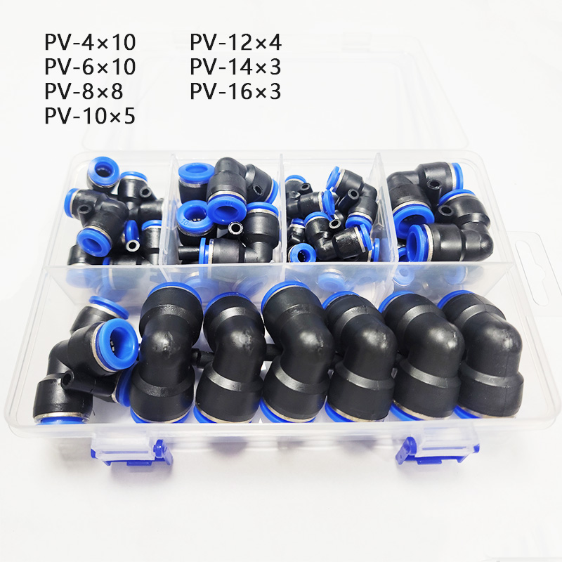 LAIZE-acoplamientos de manguera de plástico, accesorio neumático de empuje de ajuste rápido para aire PU/PE/PY/PV, codo recto en T, OD6mm, 8mm, PU-8, 50/72 unids/lote por caja: Negro