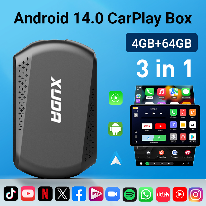 XUDA 2 em 1 sem fio CarPlay AI Mini Box Android Auto Box Plug & Play Conexão automática compatível com 99% de carros para rádio de carro