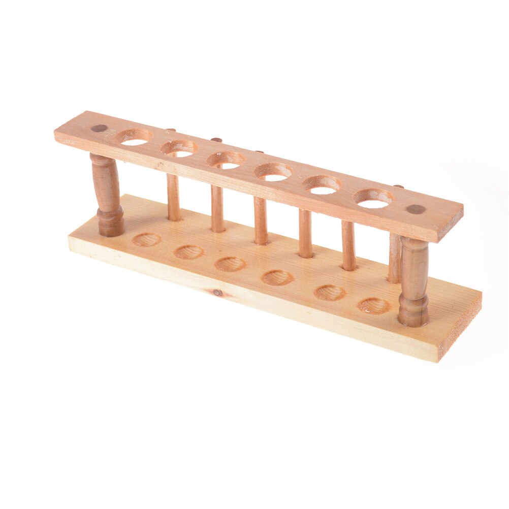 6 Holes and 6 Pins Test tube Stand Shelf Test Tube Rack Holder Support Wooden Burette Stand Laboratory Lab School Supply