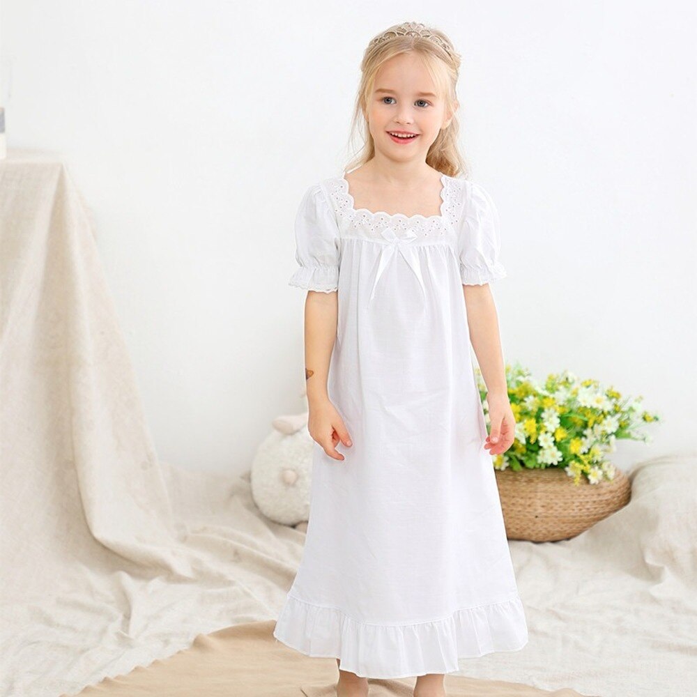 Camisón de algodón tejido de manga corta para niña, pijama de verano, vestido de noche para bebé