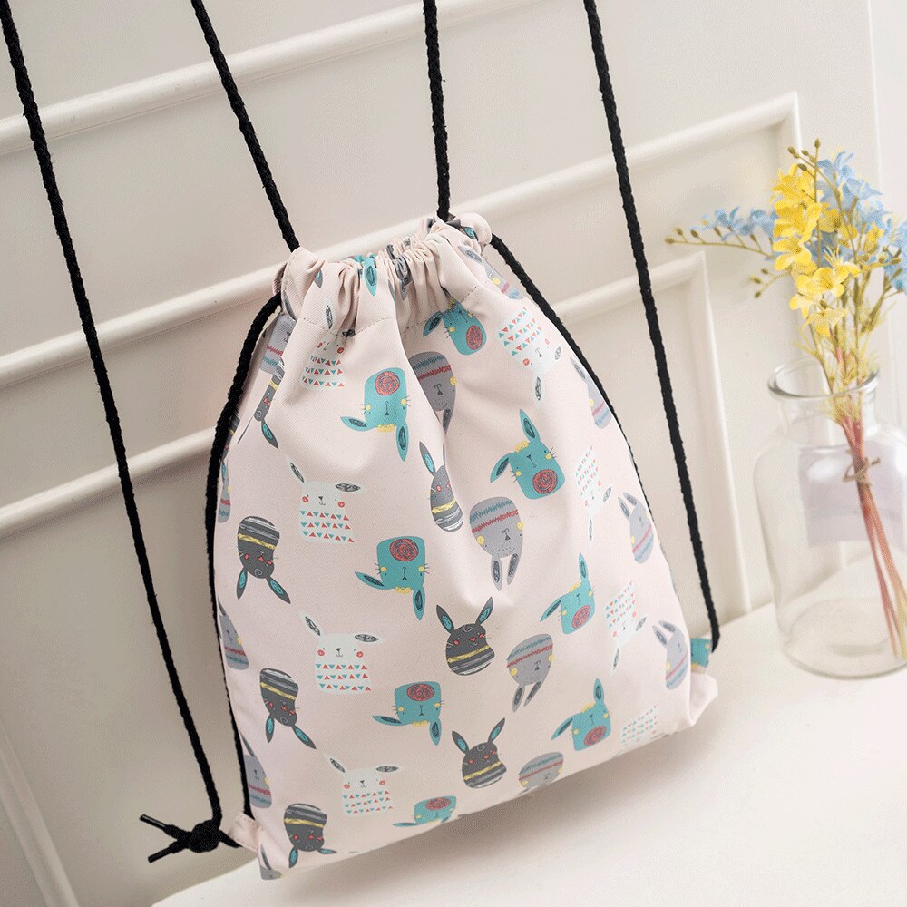 Dames kleine canvas rugzak met trekkoord, waterdichte schouderband, tassen voor meisjes, witte beer, blauwe polyester rugzak met koord: Roze konijn