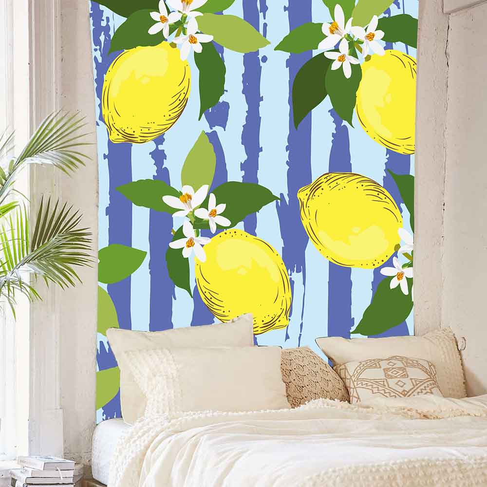 Simsant Lemon Fruit Flower Tapestry Lemon Tree Leaves Pattern Art Wall Hanging Tapestries for Living Room Home Dorm Decor: GT2TSIZY0239