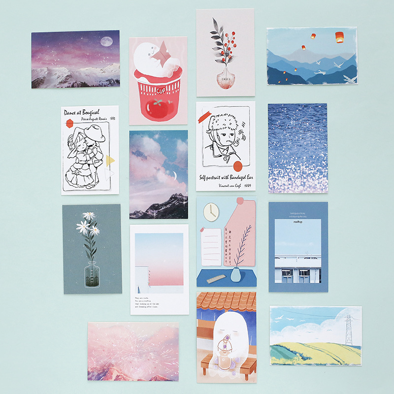 28pcs Cartoon Lomo Cards Mini Postcard Greeting Cards Postcards Letter Pads Birthday Envelope Message Card Set