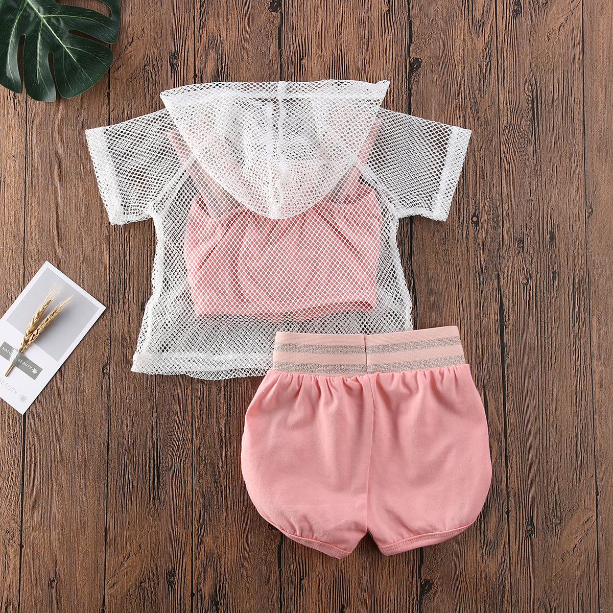 Pige sportstøj sommer børn baby piger mesh hættetrøjer strop camis shorts 3 stk outfits træningsdragt 1-5y