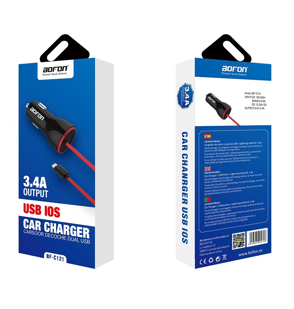 Cocle ladegerät mit Blitz kabel 3,4 EINE 1M Zigarette Leichter Adapter mit 1 USB ports Quick Charge Kompatibel mit iPhone