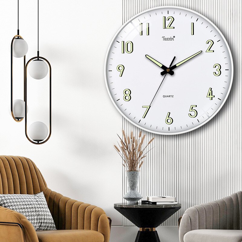 12 Inch Luminous Wall Clock Wood Nordic Wall Clock Silent Mechanism Non Ticking Clock With Night Light ABS Deco