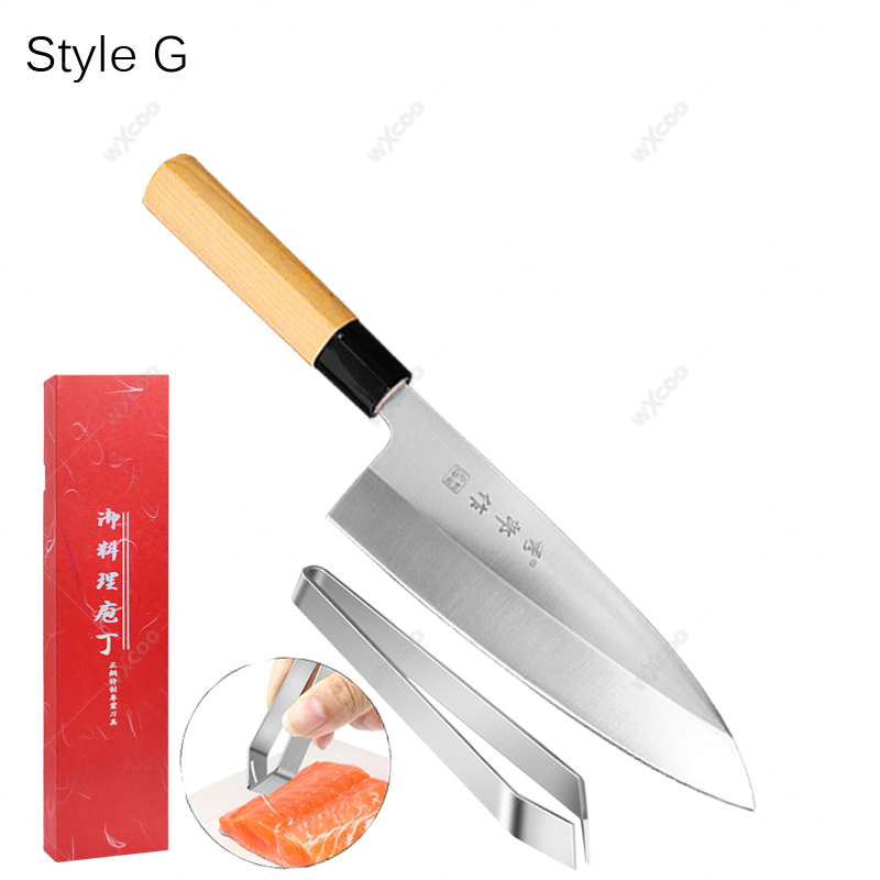 Faca de chef japonesa profissional, faca de sashimi de salmão, lâmina espessada, facas de cozinha de aço inoxidável, clipe de espinha de peixe: YELLOW