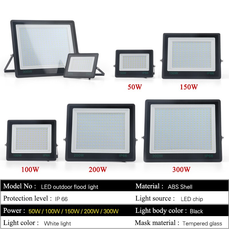 foco led exterior 300W , Reflector LED de 220V, IP66 focos led para casa exterior, proyector LED impermeable, iluminación de 200W, 150W, 100W, 50W
