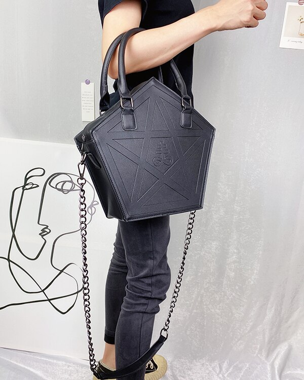 Pentagram Punk Darkness Gothic Shoulder Bag Women's Purses and Handbag Girls Black Crossbody Bag Chain Bag