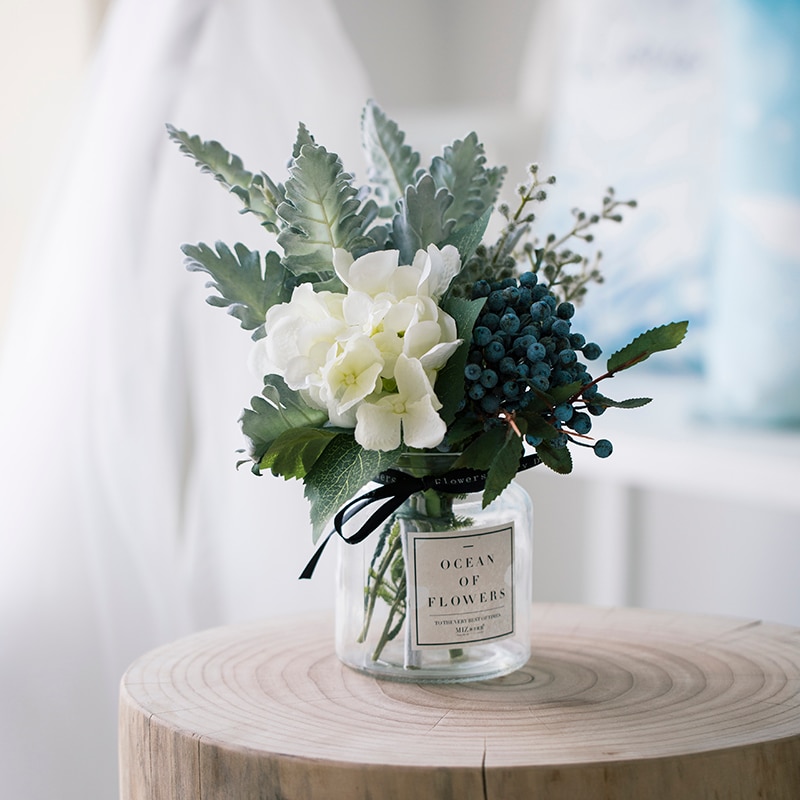 Miz Artificial Flowers for Wedding Vases for Flowers Home Decor Artificial Flower Bouquet with Vase Wedding Table Decoration