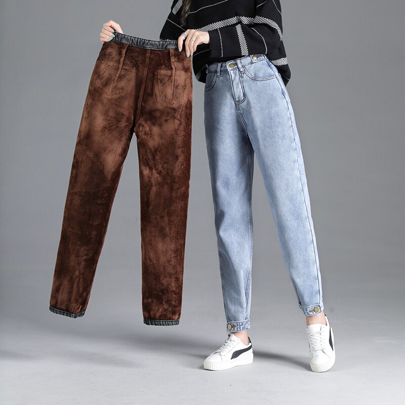 ZHISILAO Harem jean femmes hiver fourrure taille haute jean grande taille copain maman Denim pantalon Streetwear droit jean