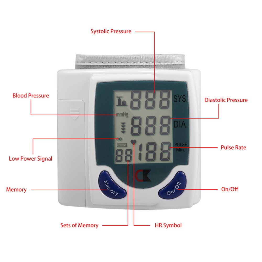 ACEHE Digital LCD Wrist Blood Pressure Monitors Meter Health Care Heart Beat Rate Pulse Measure Tonometer Sphygmomanometers