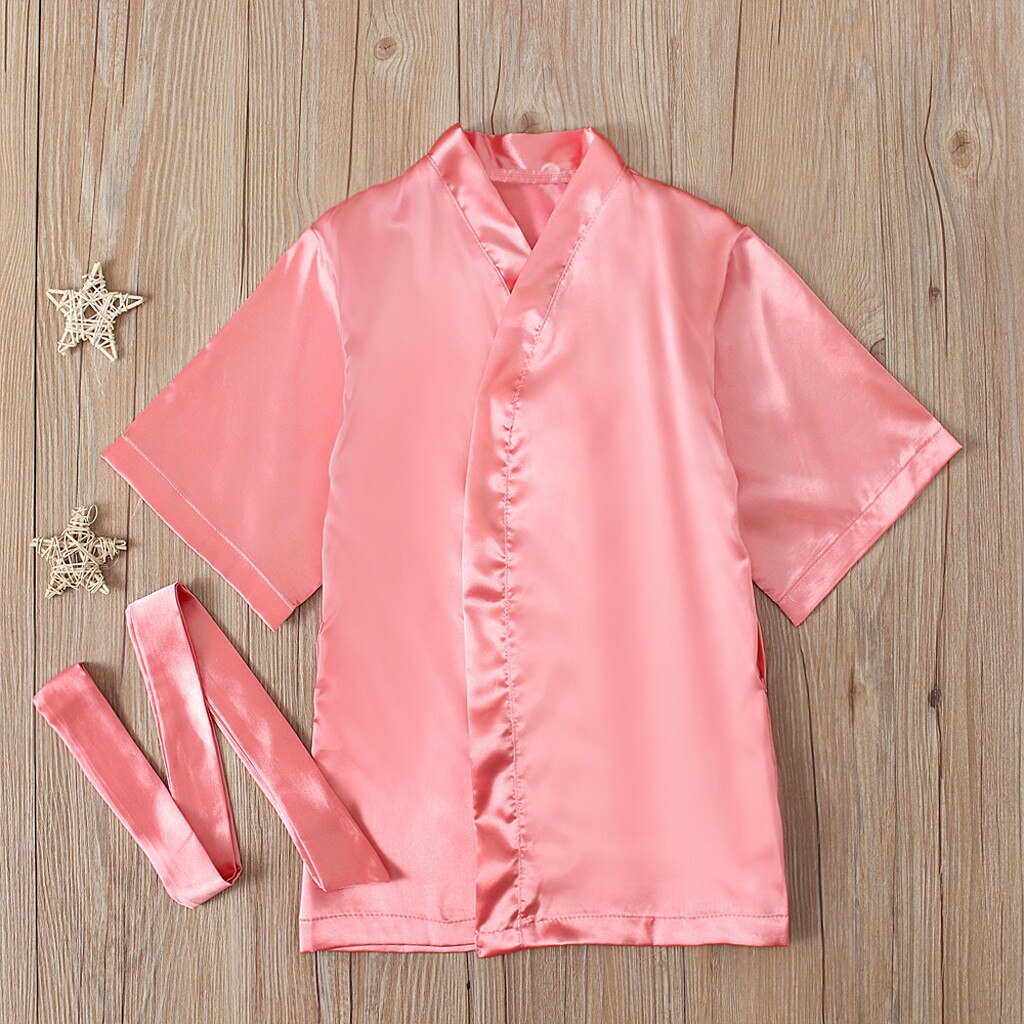 Toddler Baby Kids Girls Solid Silk Satin Kimono accappatoi accappatoio pigiami pigiama ragazza accappatoio regali per bambini abiti estivi # Y