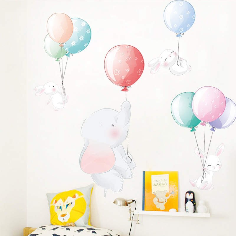 Tofok Cartoon Ballon Olifant Muurstickers Kinderen Babykamer Decoratie Zelfklevend Papier Room Decor Dieren Muurstickers