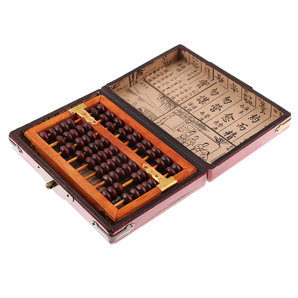 9 Rows Vintage Chinese Wooden Bead Arithmetic Abacus with Box Calculator Counting Collection