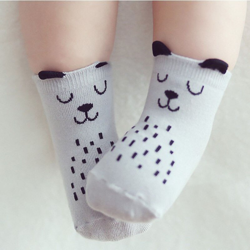 Egnet til 0-4 år gammel sød hvalp babysokker bomuld skridsikker strømpe drenge pige sokker: Grå / 0-24