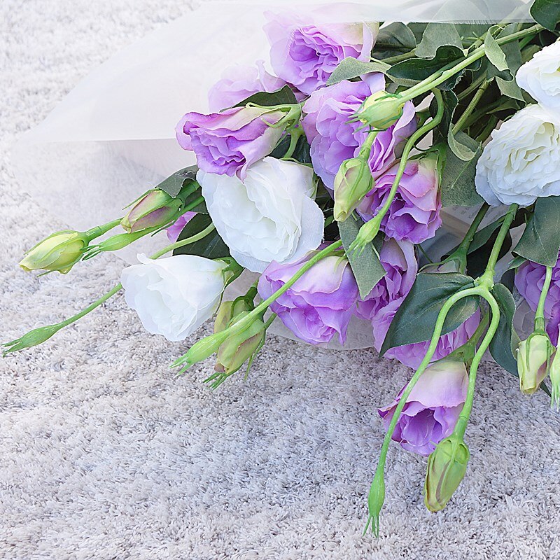 Hvid lisianthus kunstige silke blomster hjemme bord indretning fotografering blomster blomsterartikler