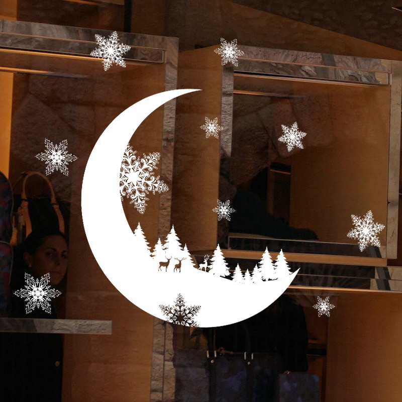 Weihnachten Mond Wald elektro Aufkleber schneeflocke für Glas Fenster Zauberstab aufkleber Weihnachten Dekorative Dekor Hause Abziehbilder
