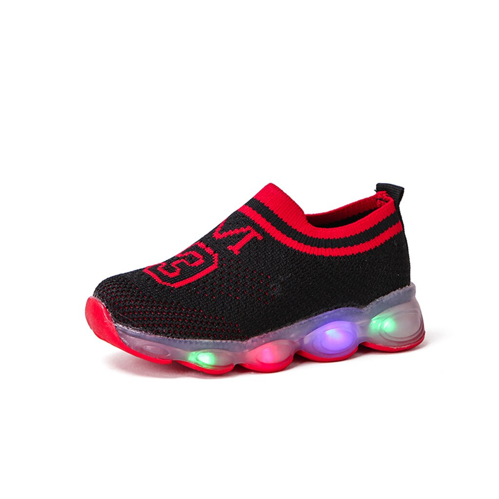Flashing Led Light Shoes Toddler's Leisure Outdoors Casual Shoes Breathable Children's Mesh Casual Sneaker Slip-on: Black / 23