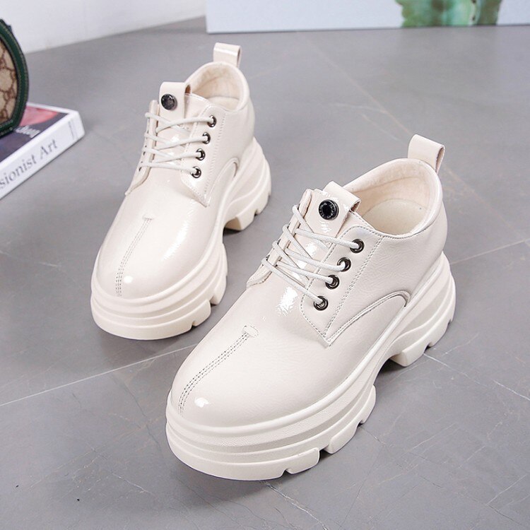 Cortex à lacets baskets chaussures vulcanisées dames chaussures de marche chaussures plates respirantes augmenter chaussures imperméables E15-26: Beige / 6