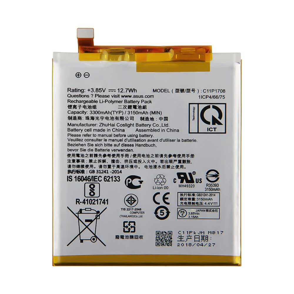 Original Replacement Battery C11P1708 For ASUS Zenfone 5 5Z ZE620KL X00QD ZS620KL Z01RD Phone Battery 3300mAh