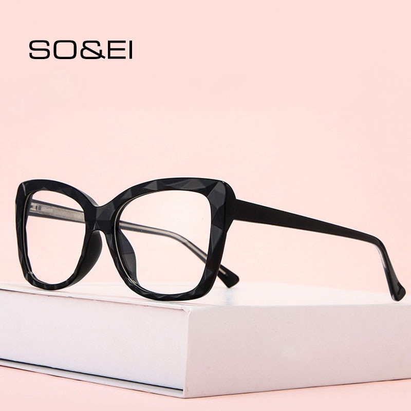 So&ei ins populaire multi-cut kristal  tr90 kattenoog damesbril montuur vintage veerscharnier heldere anti-blauwstraal lenzen bril