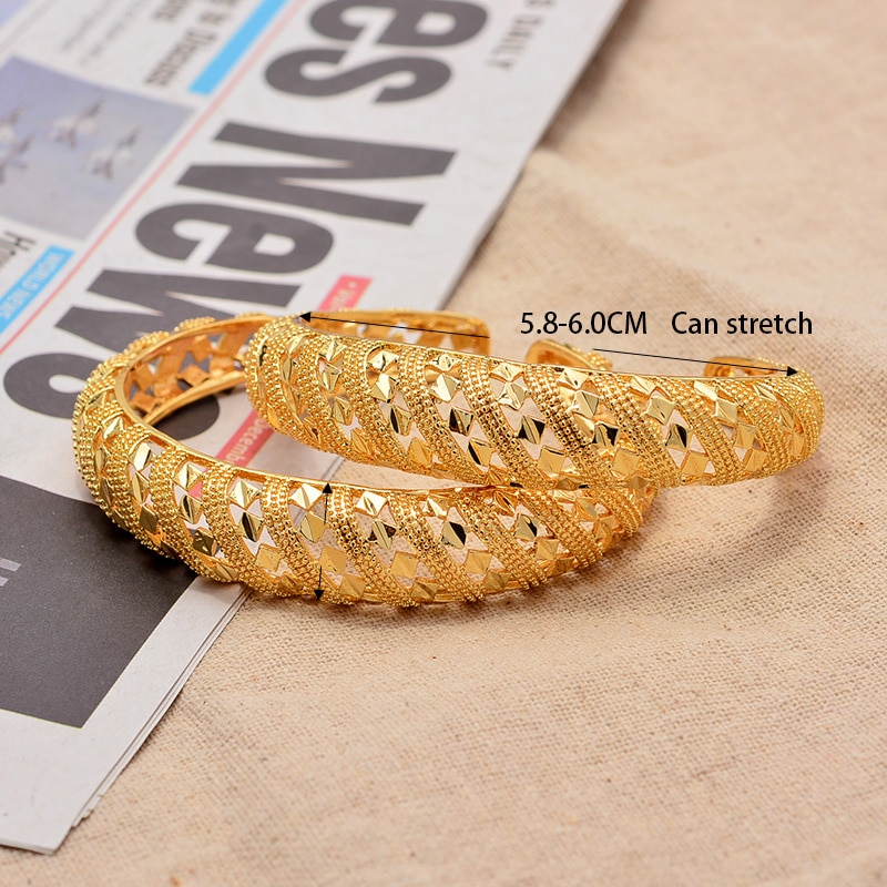 24K 4 pièces moyen-orient arabe dubaï 6.5cm grande taille Bracelet couleur or bracelets pour femmes mariée fille africaine couleur or bijoux