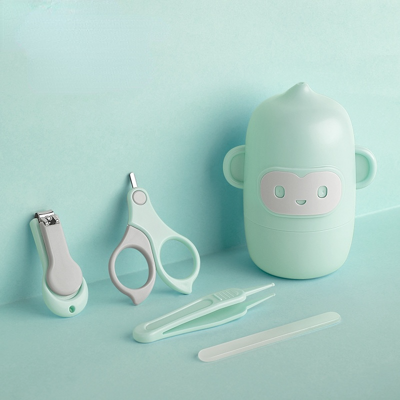 4 pz/set del fumetto infantile tagliaunghie vestito neonati speciale anti-ritaglio tagliaunghie portatile bambino articoli scatola di immagazzinaggio: Lovely monkey green